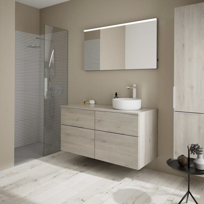 burgbad Eqio Waschtischkombination mit Keramik-Aufsatzwaschtisch 120 cm, rechts, mit Griff G0146