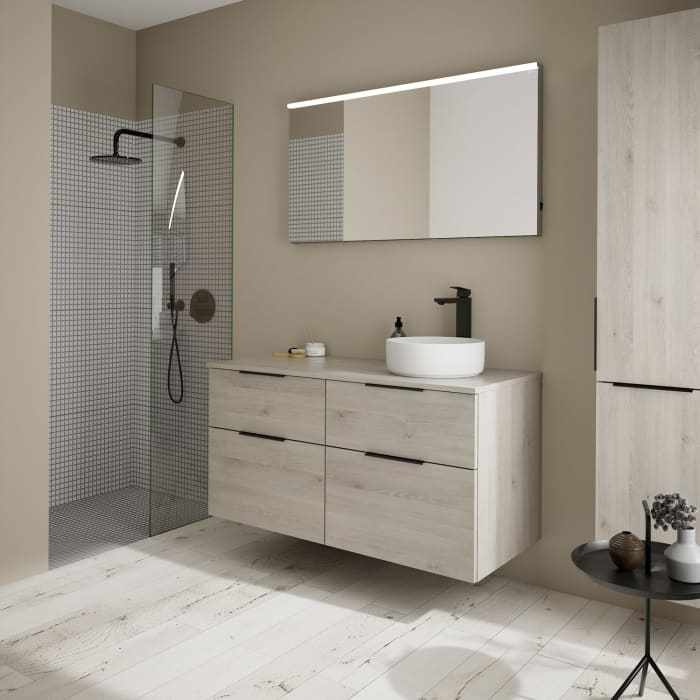 burgbad Eqio Waschtischkombination mit Keramik-Aufsatzwaschtisch 120 cm, rechts, mit Griff G0200