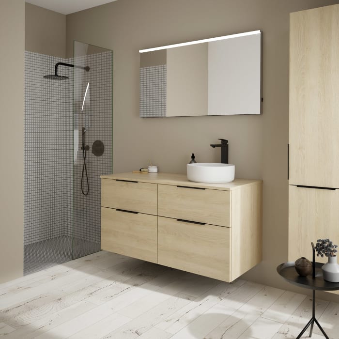 burgbad Eqio Waschtischkombination mit Keramik-Aufsatzwaschtisch 120 cm, rechts, mit Griff G0200