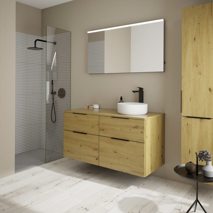 burgbad Eqio Waschtischkombination mit Keramik-Aufsatzwaschtisch 120 cm, rechts, mit Griff G0200