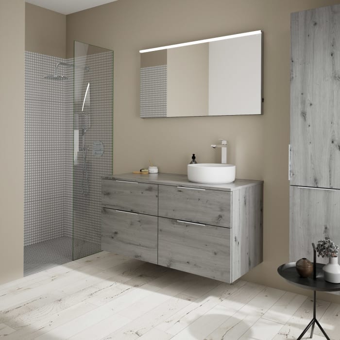 burgbad Eqio Waschtischkombination mit Keramik-Aufsatzwaschtisch 120 cm, rechts, mit Griff G0146