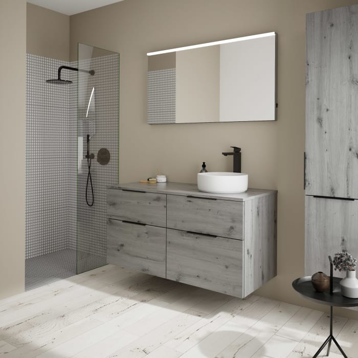 burgbad Eqio Waschtischkombination mit Keramik-Aufsatzwaschtisch 120 cm, rechts, mit Griff G0200