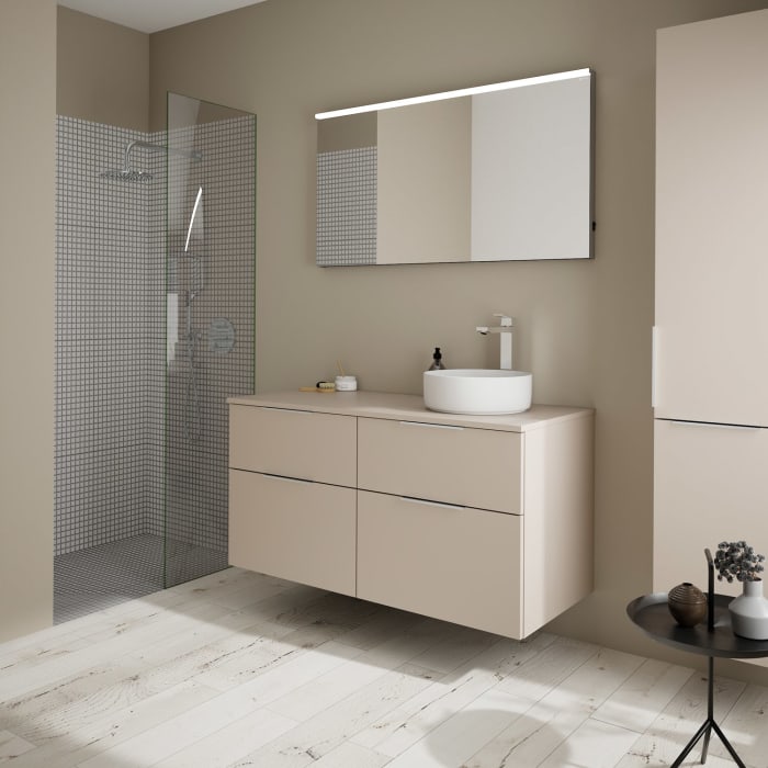 burgbad Eqio Waschtischkombination mit Keramik-Aufsatzwaschtisch 120 cm, rechts, mit Griff G0146