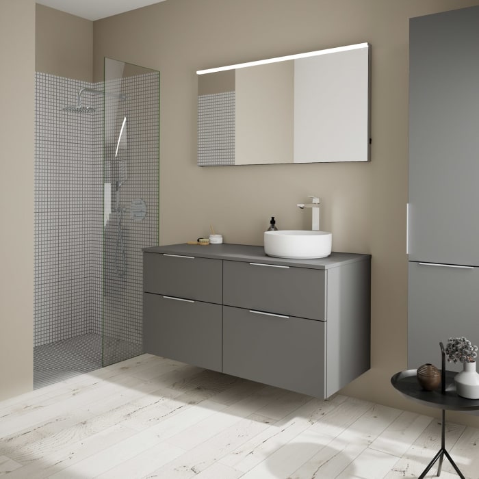 burgbad Eqio Waschtischkombination mit Keramik-Aufsatzwaschtisch 120 cm, rechts, mit Griff G0146