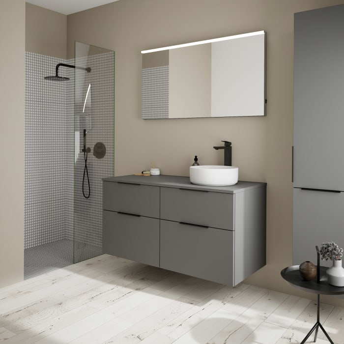 burgbad Eqio Waschtischkombination mit Keramik-Aufsatzwaschtisch 120 cm, rechts, mit Griff G0200