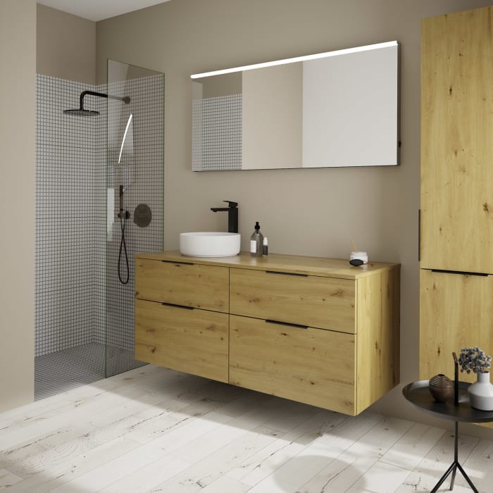 burgbad Eqio Waschtischkombination mit Keramik-Aufsatzwaschtisch 140 cm, links, mit Griff G0200