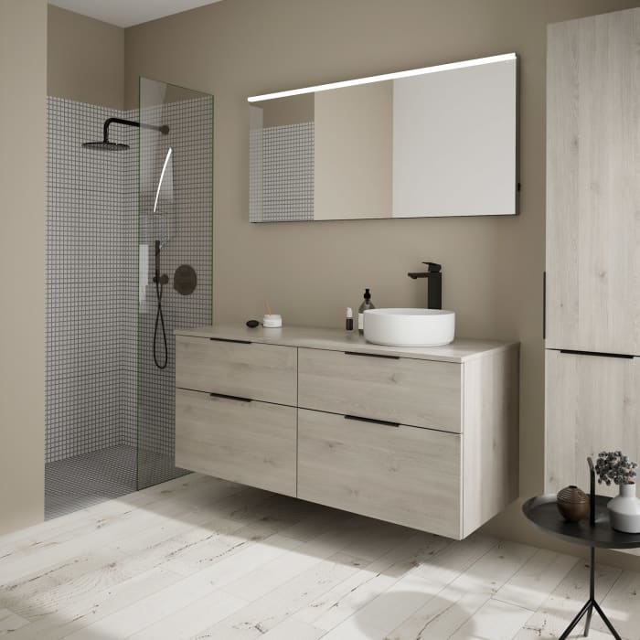 burgbad Eqio Waschtischkombination mit Keramik-Aufsatzwaschtisch 140 cm, rechts, mit Griff G0200