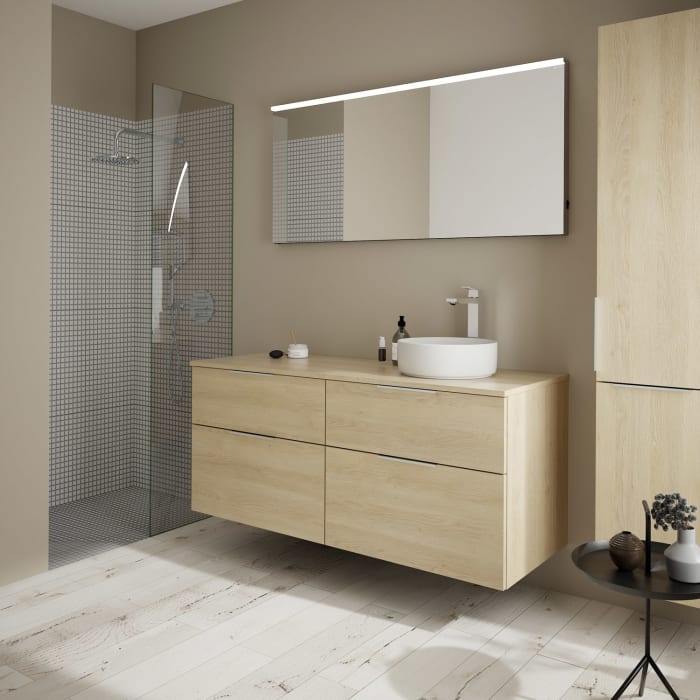 burgbad Eqio Waschtischkombination mit Keramik-Aufsatzwaschtisch 140 cm, rechts, mit Griff G0146