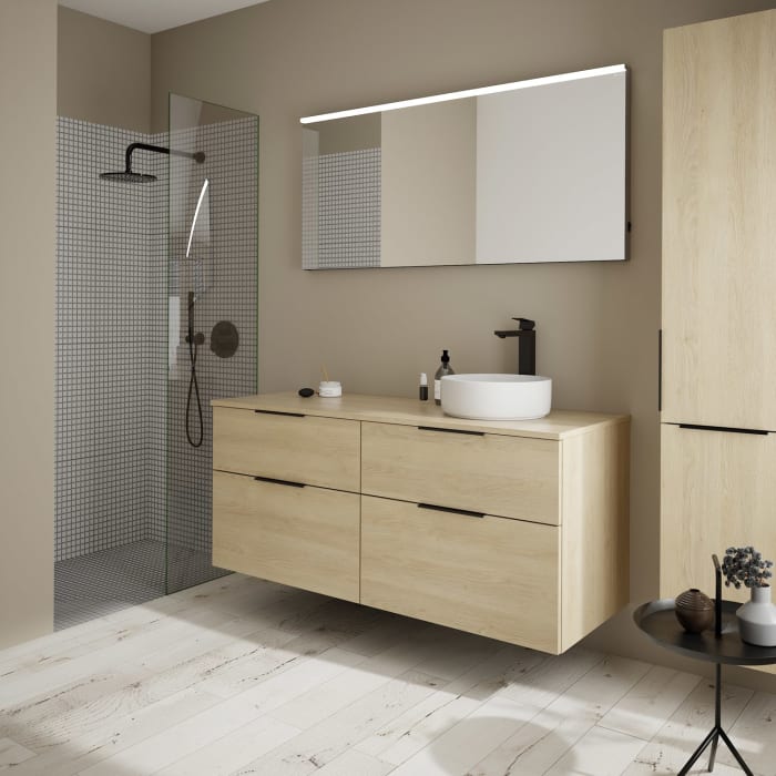 burgbad Eqio Waschtischkombination mit Keramik-Aufsatzwaschtisch 140 cm, rechts, mit Griff G0200