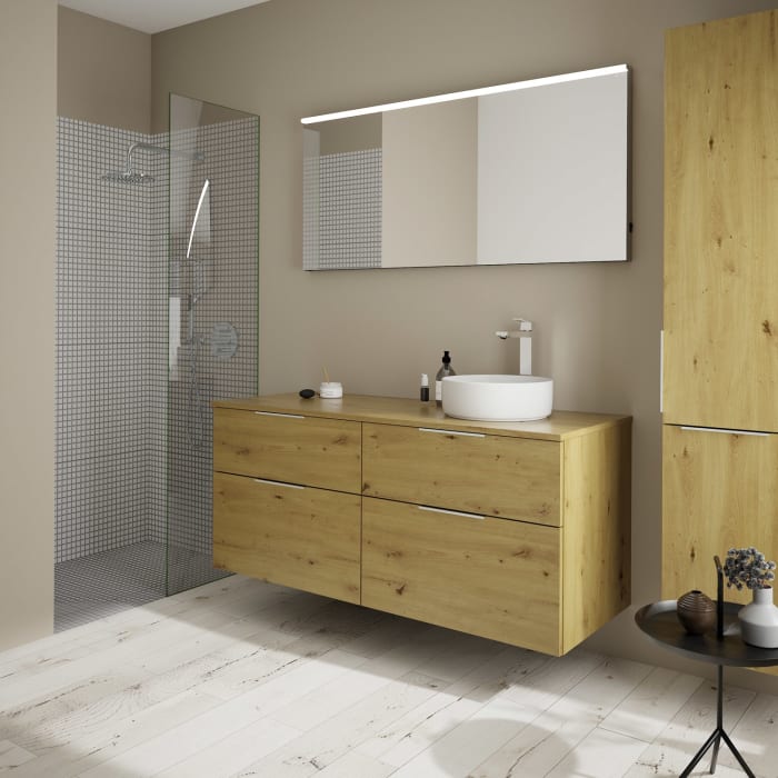 burgbad Eqio Waschtischkombination mit Keramik-Aufsatzwaschtisch 140 cm, rechts, mit Griff G0146