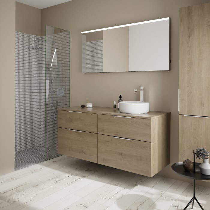 burgbad Eqio Waschtischkombination mit Keramik-Aufsatzwaschtisch 140 cm, rechts, mit Griff G0146