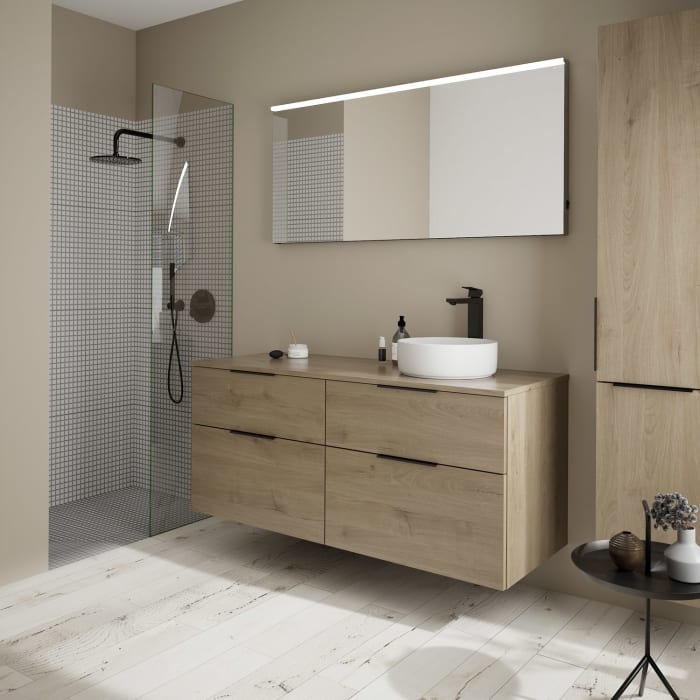 burgbad Eqio Waschtischkombination mit Keramik-Aufsatzwaschtisch 140 cm, rechts, mit Griff G0200