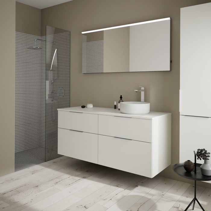 burgbad Eqio Waschtischkombination mit Keramik-Aufsatzwaschtisch 140 cm, rechts, mit Griff G0146