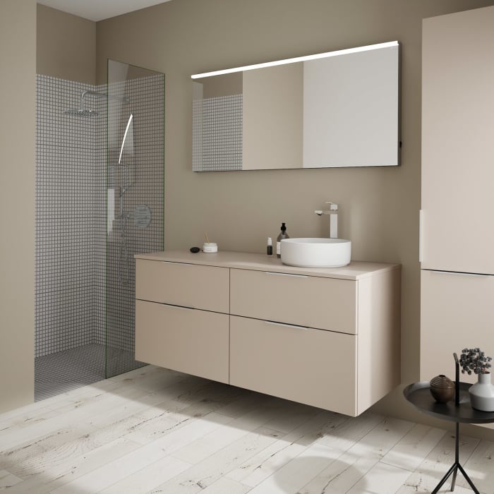 burgbad Eqio Waschtischkombination mit Keramik-Aufsatzwaschtisch 140 cm, rechts, mit Griff G0146