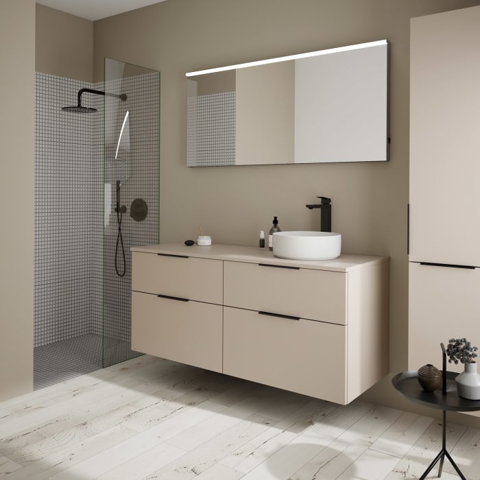 burgbad Eqio Waschtischkombination mit Keramik-Aufsatzwaschtisch 140 cm, rechts, mit Griff G0200