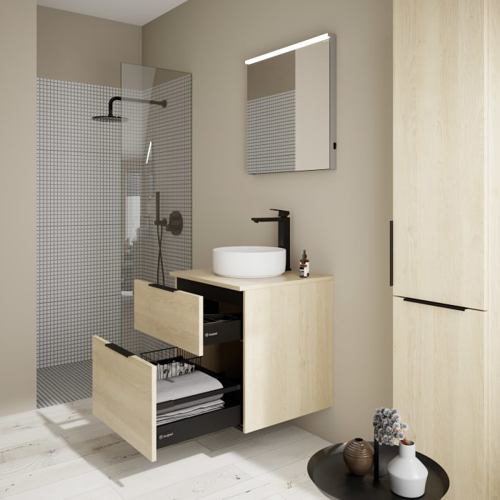 burgbad Eqio Waschtischkombination mit Keramik-Aufsatzwaschtisch 60 cm, Griff G0200