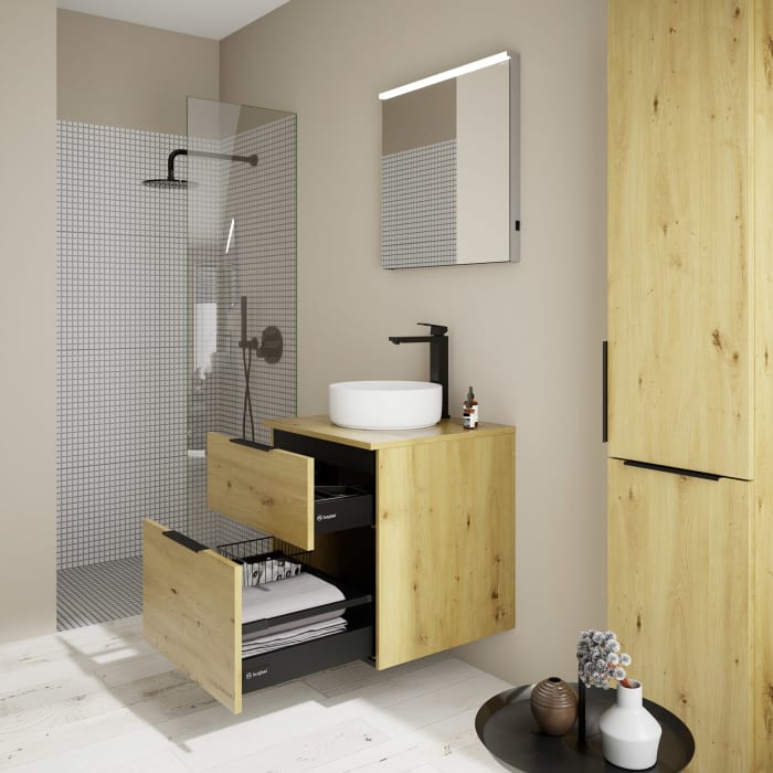 burgbad Eqio Waschtischkombination mit Keramik-Aufsatzwaschtisch 60 cm, Griff G0200