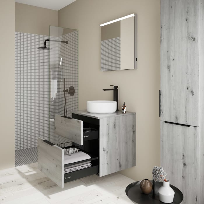 burgbad Eqio Waschtischkombination mit Keramik-Aufsatzwaschtisch 60 cm, Griff G0200