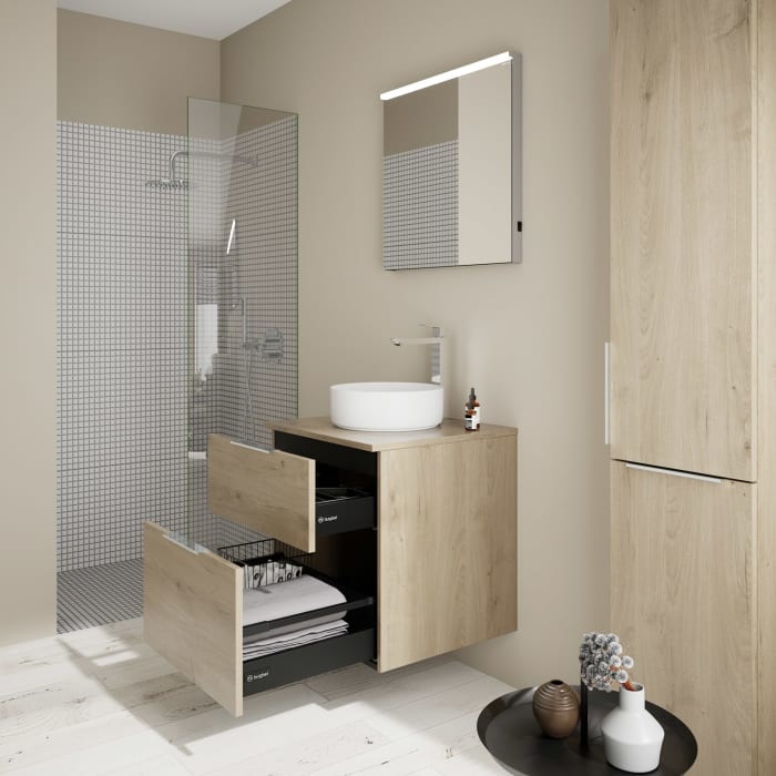 burgbad Eqio Waschtischkombination mit Keramik-Aufsatzwaschtisch 60 cm, Griff G0146