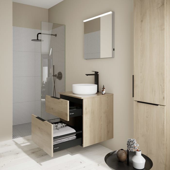 burgbad Eqio Waschtischkombination mit Keramik-Aufsatzwaschtisch 60 cm, Griff G0200