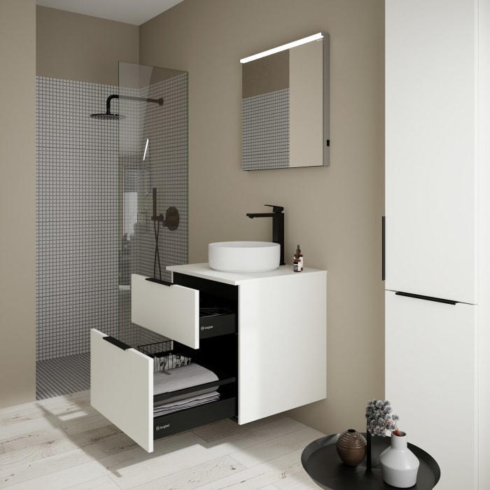 burgbad Eqio Waschtischkombination mit Keramik-Aufsatzwaschtisch 60 cm, Griff G0200