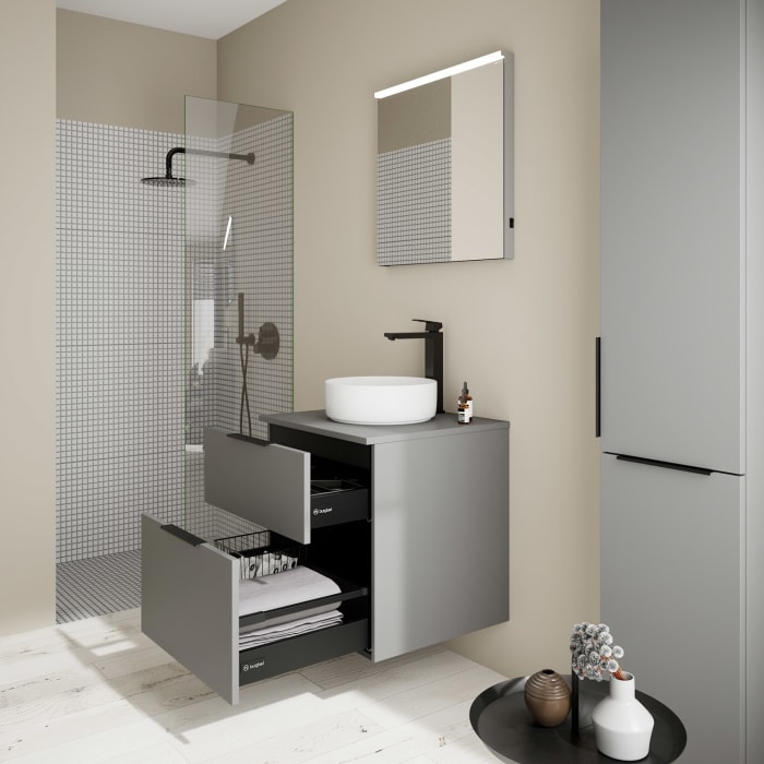 burgbad Eqio Waschtischkombination mit Keramik-Aufsatzwaschtisch 60 cm, Griff G0200