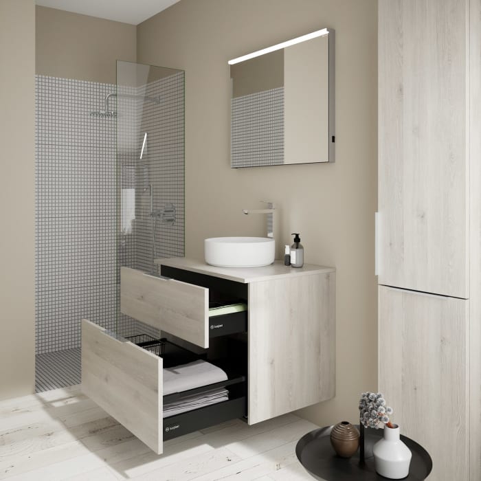 burgbad Eqio Waschtischkombination mit Keramik-Aufsatzwaschtisch 80 cm, mit Griff G0146