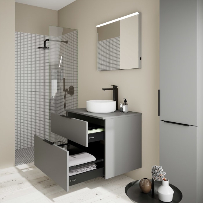 burgbad Eqio Waschtischkombination mit Keramik-Aufsatzwaschtisch 80 cm, mit Griff G0200