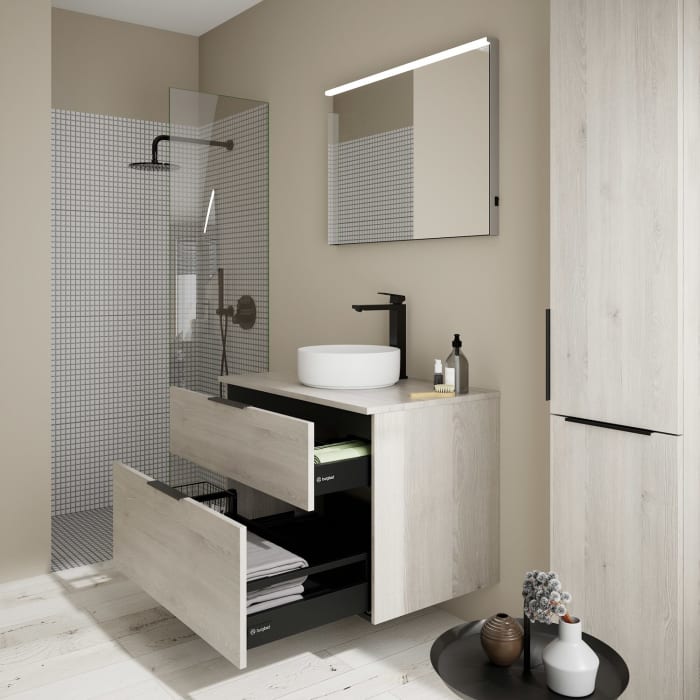 burgbad Eqio Waschtischkombination mit Keramik-Aufsatzwaschtisch 90 cm, mit Griff G0200