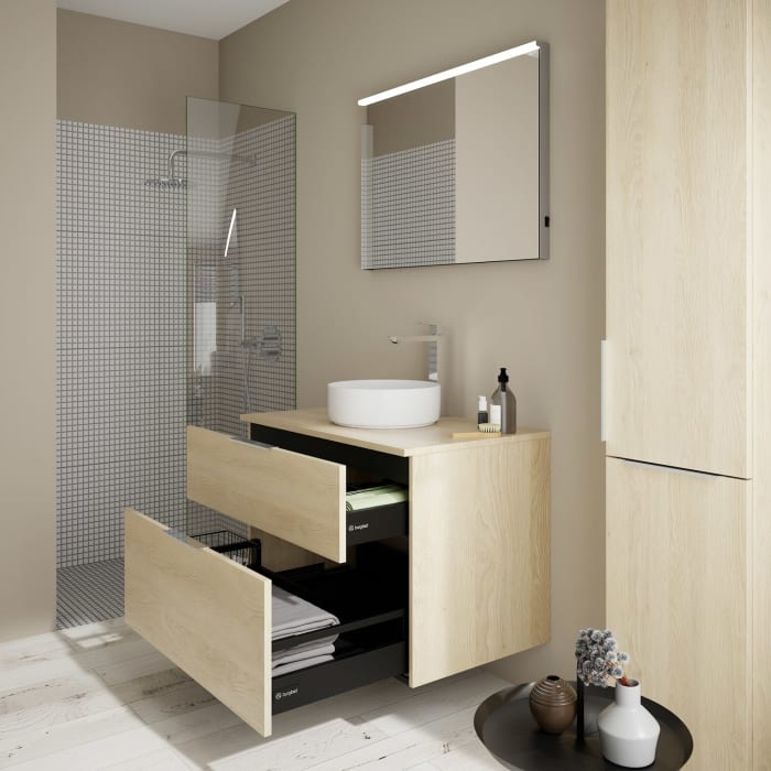 burgbad Eqio Waschtischkombination mit Keramik-Aufsatzwaschtisch 90 cm, mit Griff G0146