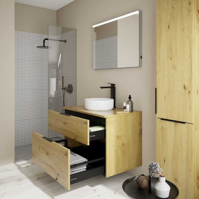 burgbad Eqio Waschtischkombination mit Keramik-Aufsatzwaschtisch 90 cm, mit Griff G0200