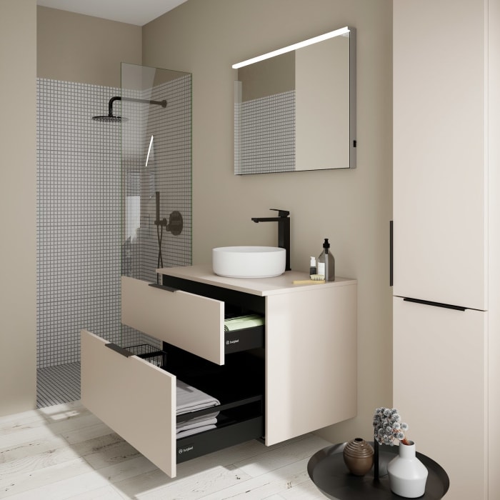 burgbad Eqio Waschtischkombination mit Keramik-Aufsatzwaschtisch 90 cm, mit Griff G0200