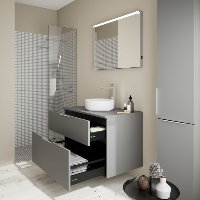 burgbad Eqio Waschtischkombination mit Keramik-Aufsatzwaschtisch 90 cm, mit Griff G0146