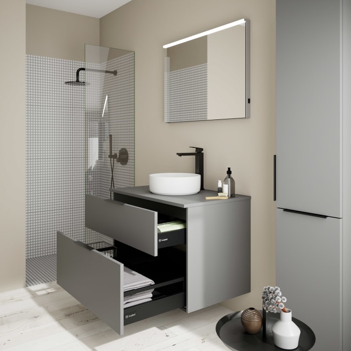 burgbad Eqio Waschtischkombination mit Keramik-Aufsatzwaschtisch 90 cm, mit Griff G0200