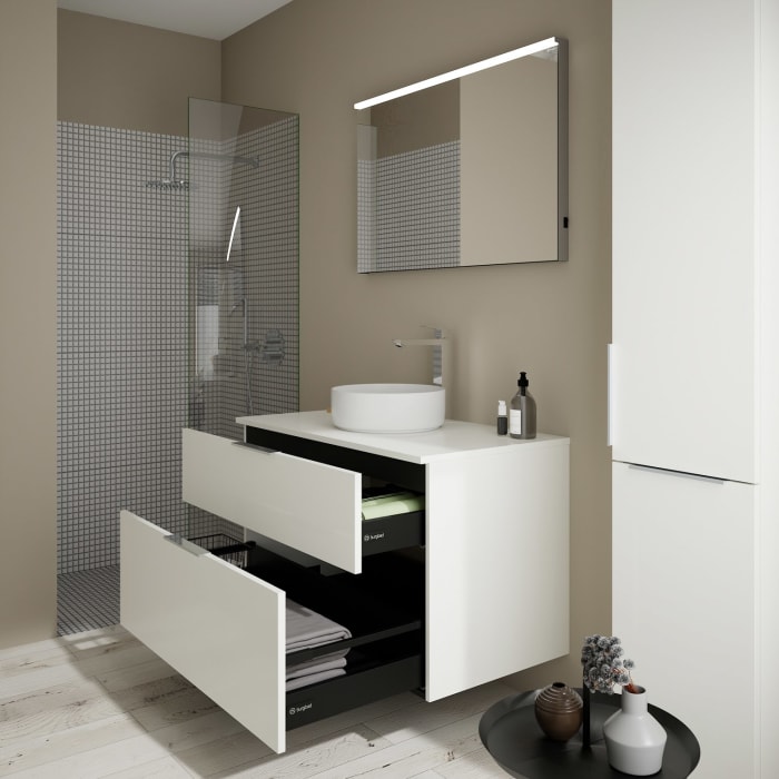 burgbad Eqio Waschtischkombination mit Keramik-Aufsatzwaschtisch 100 cm, mit Griff G0146