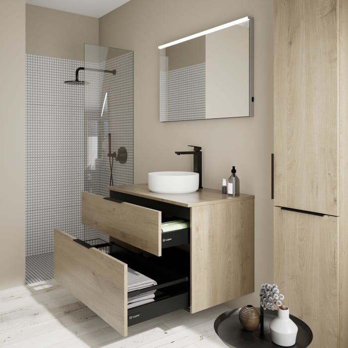 burgbad Eqio Waschtischkombination mit Keramik-Aufsatzwaschtisch 100 cm, mit Griff G0200