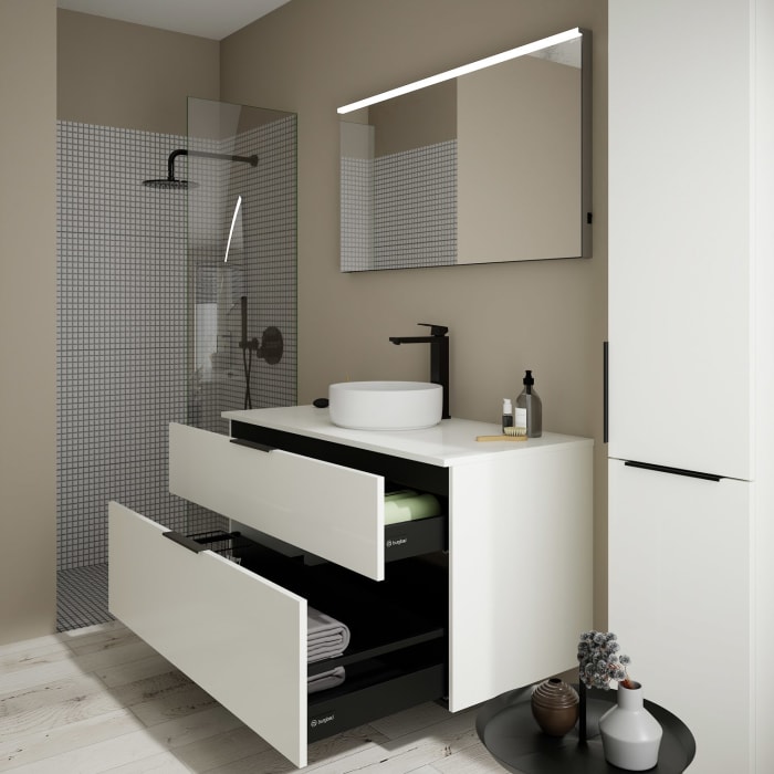 burgbad Eqio Waschtischkombination mit Keramik-Aufsatzwaschtisch 120 cm, mit Griff G0200