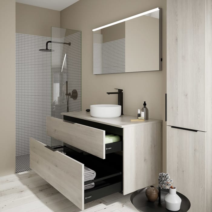 burgbad Eqio Waschtischkombination mit Keramik-Aufsatzwaschtisch 120 cm, mit Griff G0200