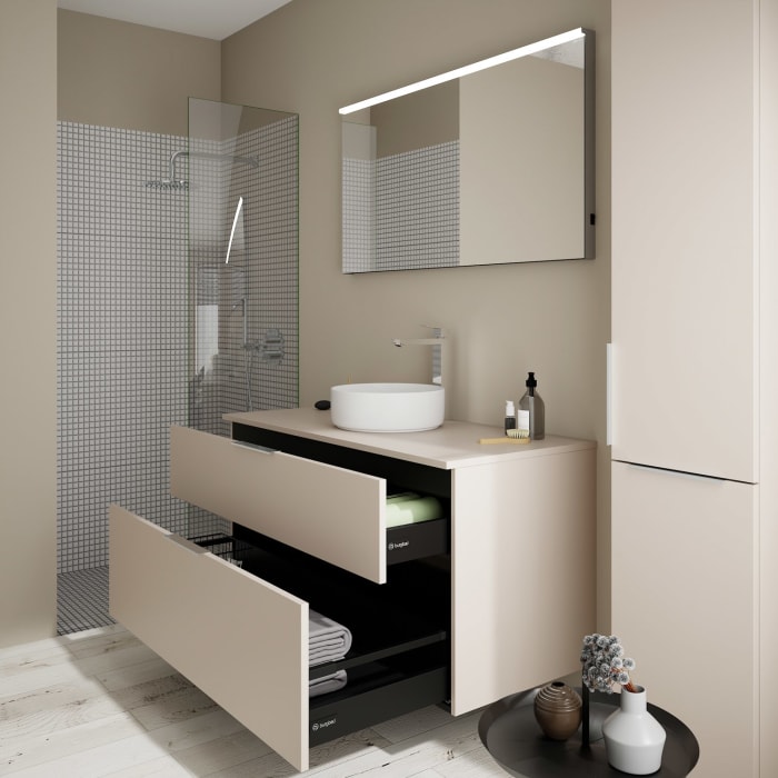 burgbad Eqio Waschtischkombination mit Keramik-Aufsatzwaschtisch 120 cm, mit Griff G0146