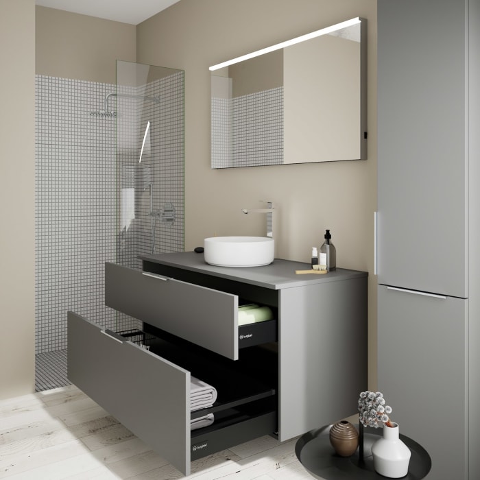 burgbad Eqio Waschtischkombination mit Keramik-Aufsatzwaschtisch 120 cm, mit Griff G0146