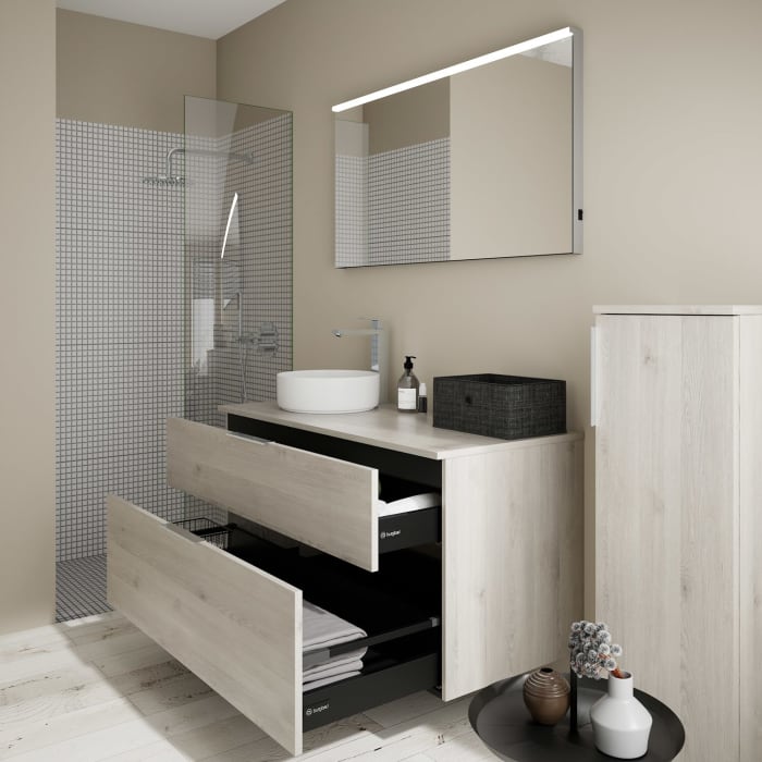 burgbad Eqio Waschtischkombination mit Keramik-Aufsatzwaschtisch 120 cm, links, mit Griff G0146