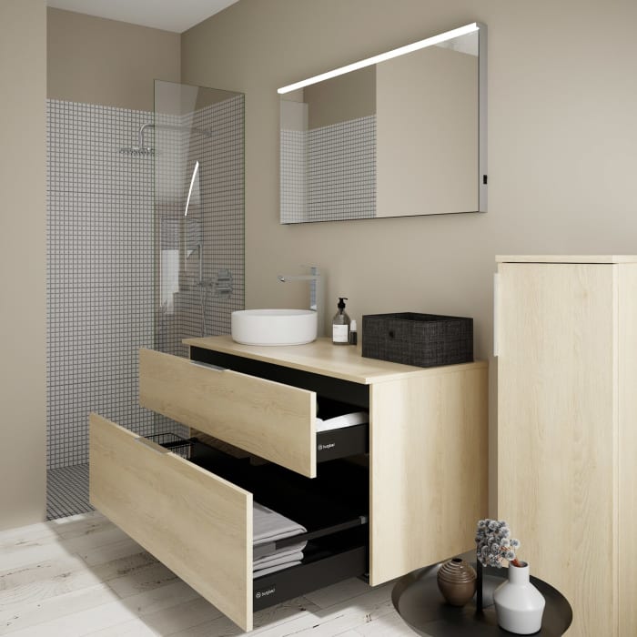 burgbad Eqio Waschtischkombination mit Keramik-Aufsatzwaschtisch 120 cm, links, mit Griff G0146