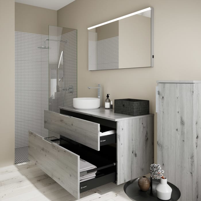 burgbad Eqio Waschtischkombination mit Keramik-Aufsatzwaschtisch 120 cm, links, mit Griff G0146