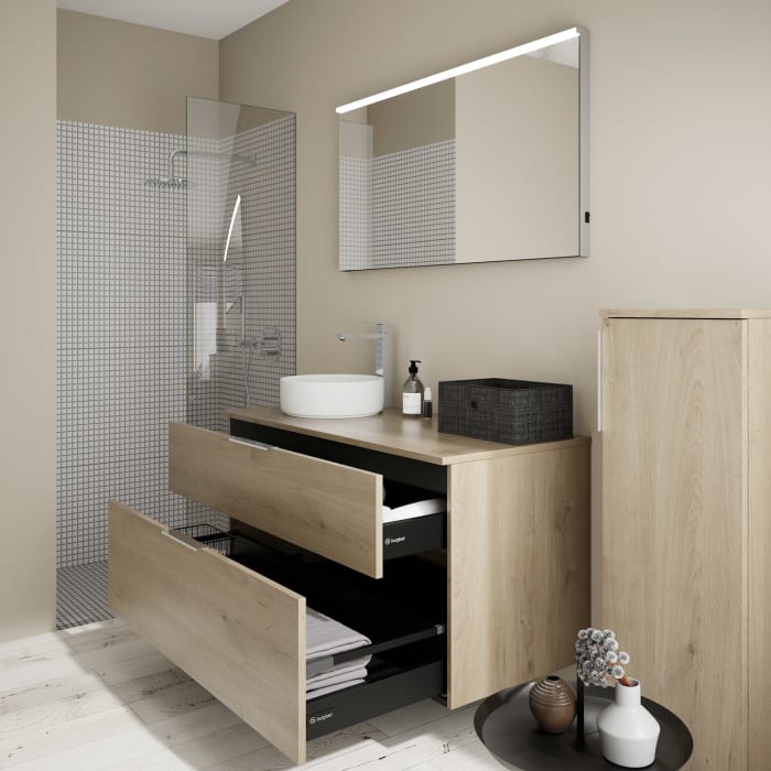 burgbad Eqio Waschtischkombination mit Keramik-Aufsatzwaschtisch 120 cm, links, mit Griff G0146