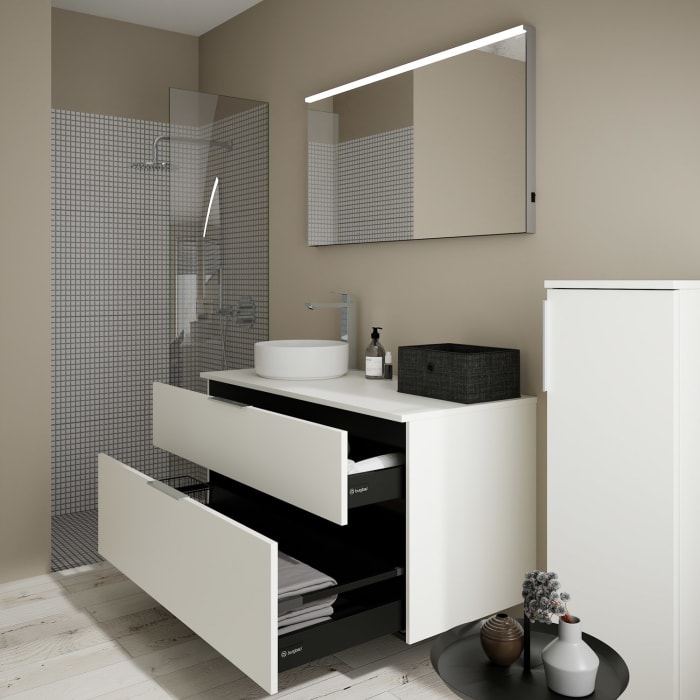 burgbad Eqio Waschtischkombination mit Keramik-Aufsatzwaschtisch 120 cm, links, mit Griff G0146