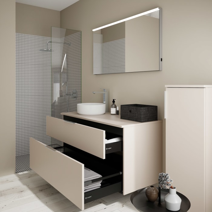 burgbad Eqio Waschtischkombination mit Keramik-Aufsatzwaschtisch 120 cm, links, mit Griff G0146