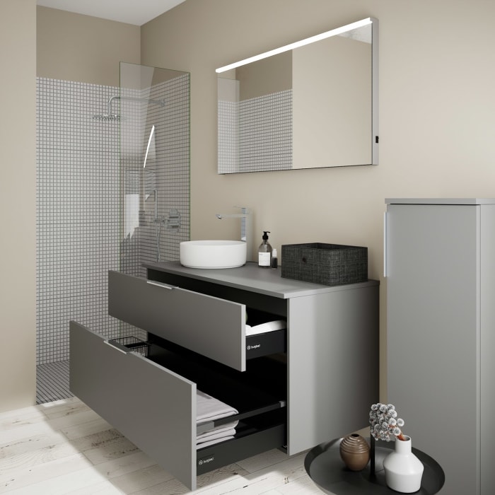 burgbad Eqio Waschtischkombination mit Keramik-Aufsatzwaschtisch 120 cm, links, mit Griff G0146