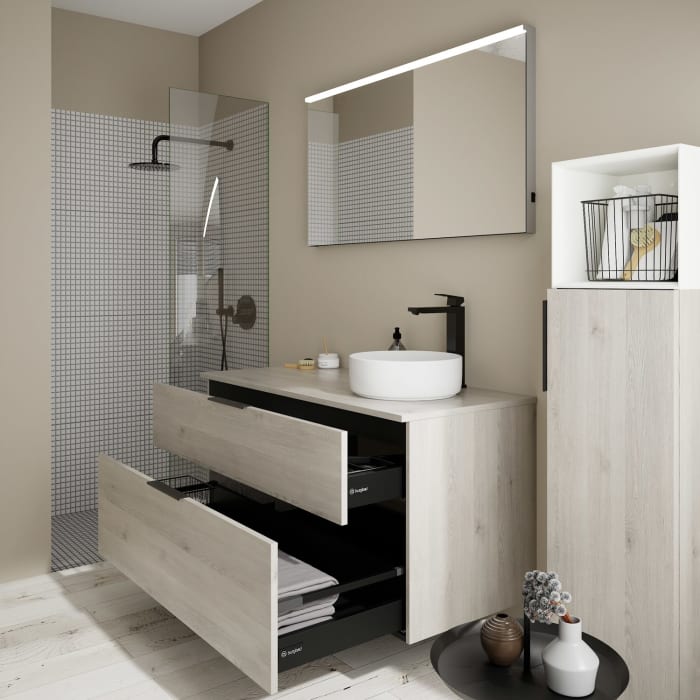 burgbad Eqio Waschtischkombination mit Keramik-Aufsatzwaschtisch 120 cm, rechts, mit Griff G0200