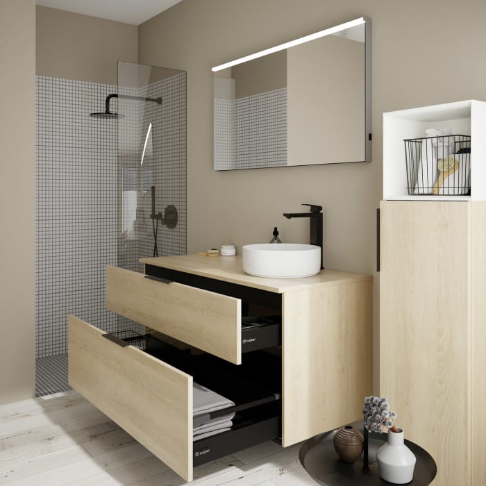 burgbad Eqio Waschtischkombination mit Keramik-Aufsatzwaschtisch 120 cm, rechts, mit Griff G0200