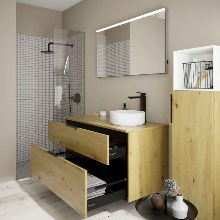 burgbad Eqio Waschtischkombination mit Keramik-Aufsatzwaschtisch 120 cm, rechts, mit Griff G0200